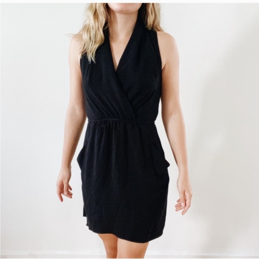 Black Sleeveless V-Neck Wrap Dress